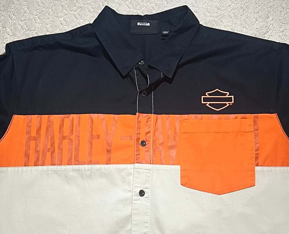 Harley-Davidson Men's Colorblock Short Sleeve Button Down Shirt 3XL